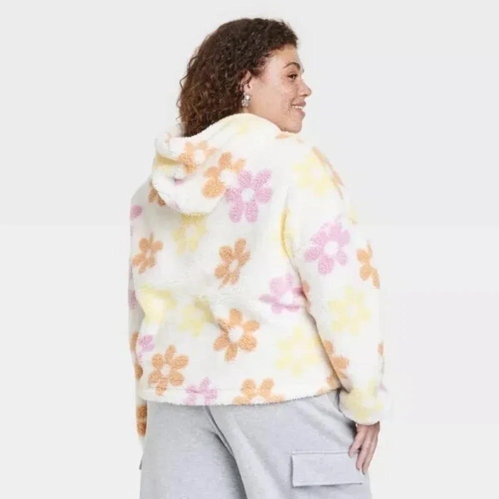 Barbie Flower Faux Sherpa Pullover Floral Hoodie Coat | Barbiecore Girlhoodcore - Picture 13 of 16